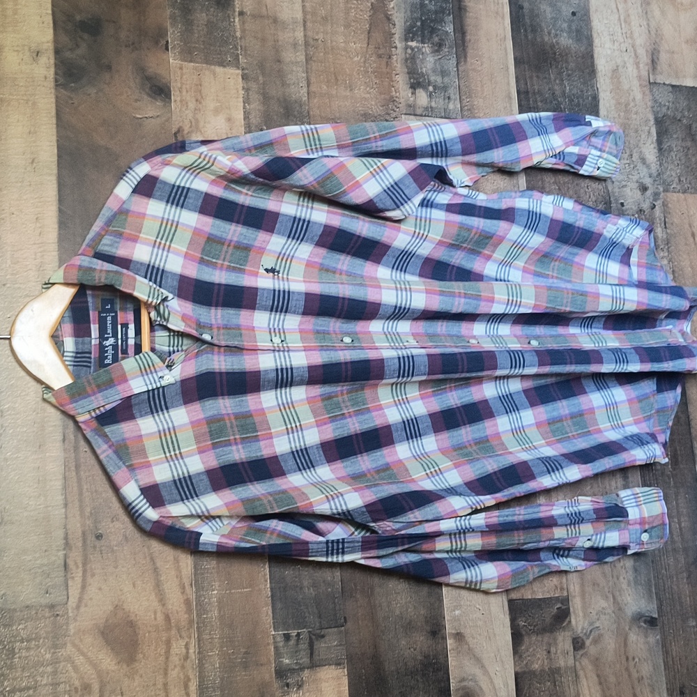 Ralph Lauren 100% Cotton Plaid Long Sleeve Button Down Shirt Sz Large Men